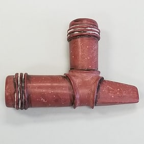 Carved catlinite pipe bowl with 3-ring decoration- 4" x 2 3/4" x 1 1/8"