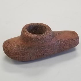 Carved stone pipe bowl- 4 3/4"L 2"H 1 3/8"W