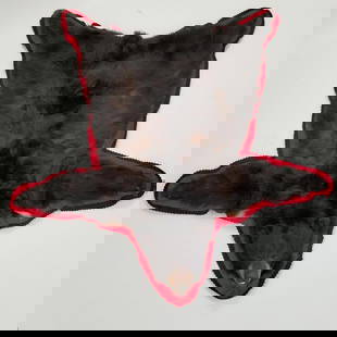 Black bear rug with claws & white fur patches- approx 6' x 5 /12' (as is- u shaped tear in fur 2" x: Black bear rug with claws & white fur patches- approx 6' x 5 /12' (as is- u shaped tear in fur 2" x