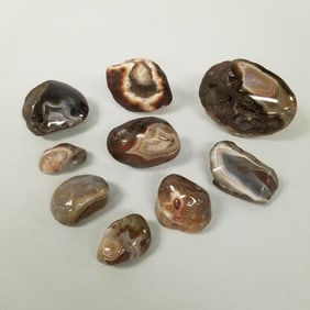9 polished, etc agate specimens- 5 lbs total weight, 4 1/2" longest