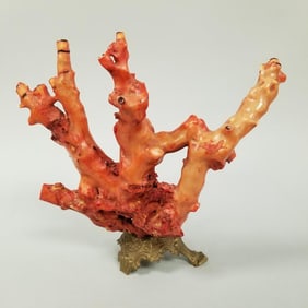 Large coral specimen- 4.5 lbs, 11"H 13"W (as seen, some tip damages, brass base attached & missing