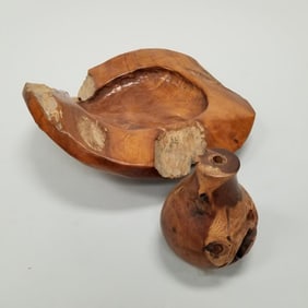 2 pcs burlwood: large bowl & vase- 18.5 lbs total weight, 5 1/2"H 20" diameter bowl