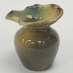 Rookwood early vase with ruffled rim & flower design (1886) Leona Van Briggle- marked S273C- 5 1/2"H