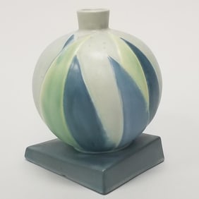 Roseville Futura blue bamboo leaf vase: 387-7 - 7 1/2"H