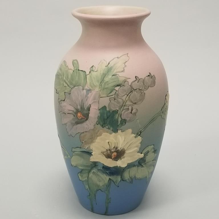 Weller Hudson artist signed Hood vase: (factory flaw) 12"H 6 1/2" D (1 of 12)