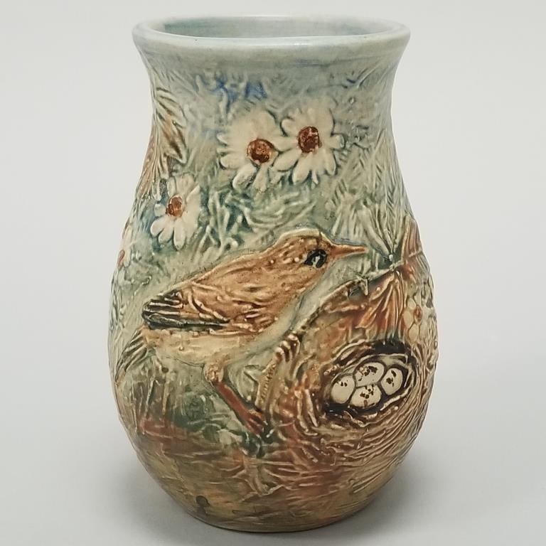 Weller Glendale artist signed vase: (restoration to factory stress line) 6 1/2"T (1 of 14)