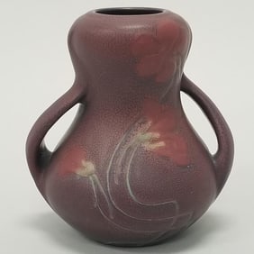 Weller Fru Russet handled vase: (as seen- overall craquelure) 6 1/2"H 6"W 5"D