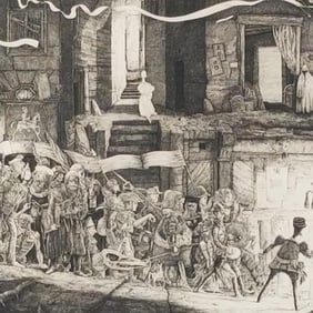 Philippe Mohlitz (1941-2019) pencil signed & numbered 65/100 etching "La Mobilisation"- framed