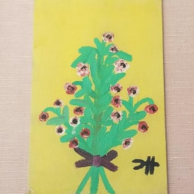 Clementine Hunter? signed (not authenticated) folk art painting on panel- bouquet flowers- framed