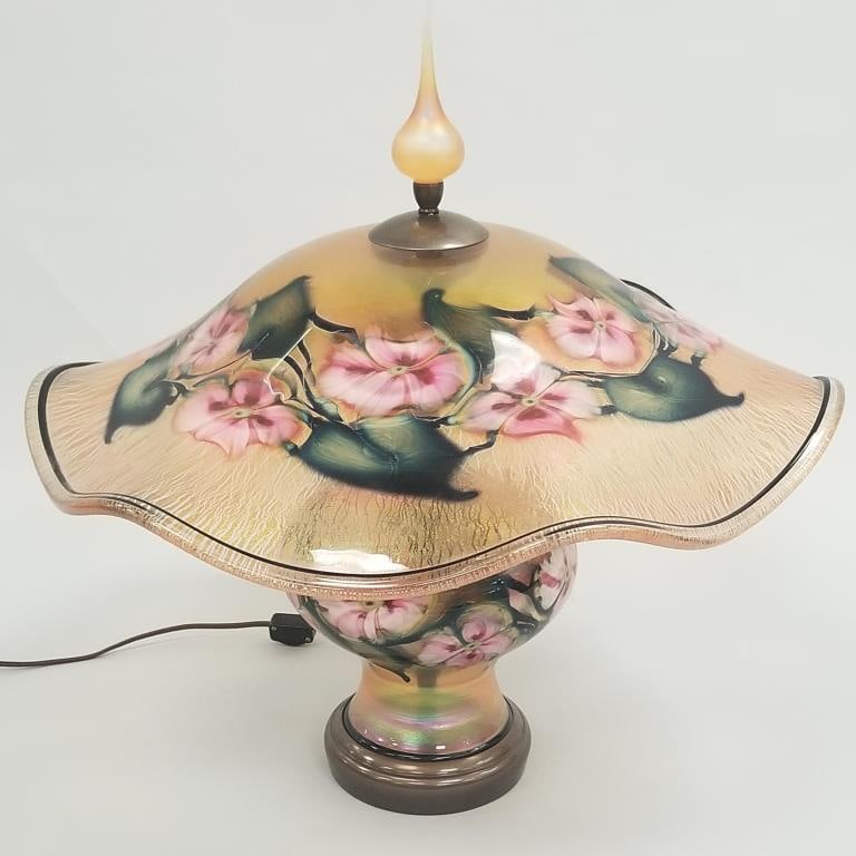 Charles Lotton large multi colored floral table lamp: signed & dated 2004- approx. 21 1/2"H 21 1/4"W (1 of 16)