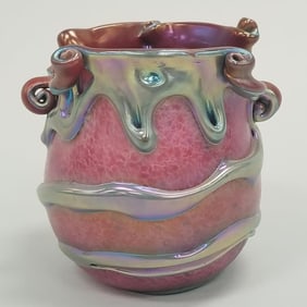 Charles Lotton art glass lava vase: signed & dated 2007- 5 3/4"H
