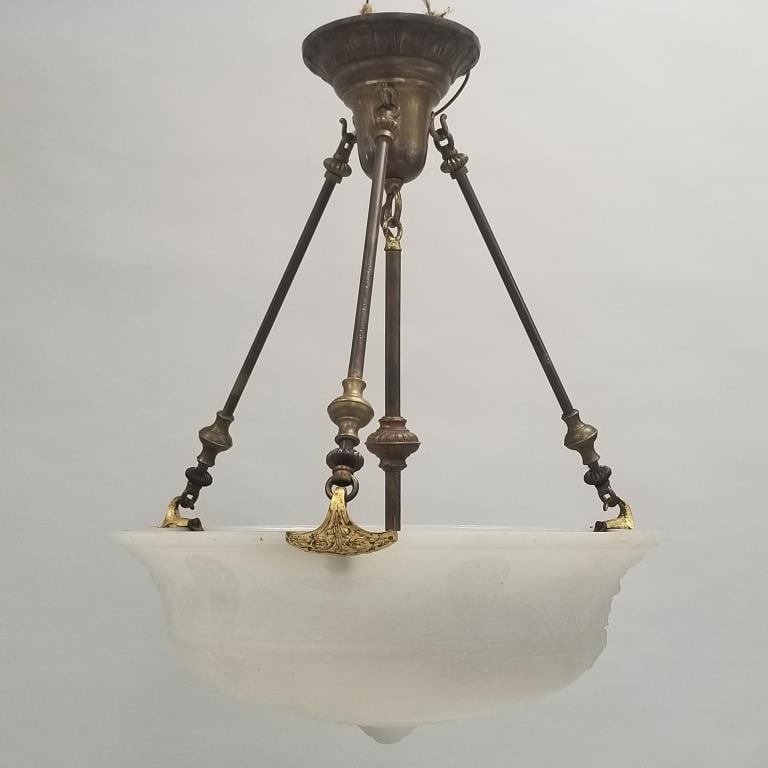 Frosted glass molded chandelier- 23"H 18 1/2"D (untested, likely needs rewiring) (1 of 13)