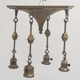 Handel signed Arts & Crafts chandelier: (untested, needs rewiring)- 17 1/4"H 16 1/2"W