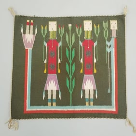 Southwest Navajo Yei small mat/ rug (as seen- overall fading to one side) 21"x 23 3/4"