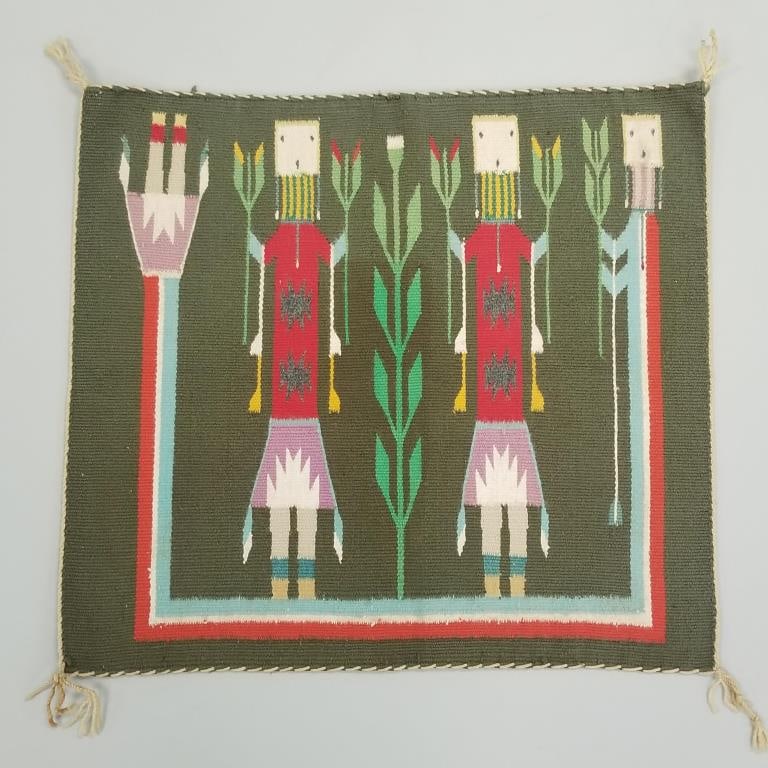Southwest Navajo Yei small mat/ rug (as seen- overall fading to one side) 21"x 23 3/4" (1 of 11)