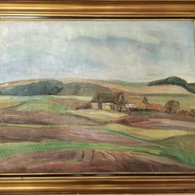 Knud Jespersen signed & dated oil painting on canvas (as seen- canvas loose; frame as seen) framed