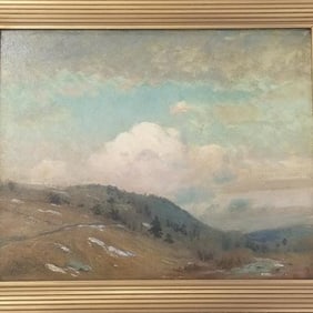 N (Nicholas) R Brewer signed oil painting on board "In the Croton Country"- framed 22 5/8"H 25 1/2"W