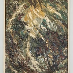 August Molder (1914-1982), Augsburg College professor, signed on reverse & titled "Snowstorm in the