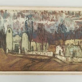 August Molder (1914-1982), Augsburg College professor, signed & titled "Taos II" original oil