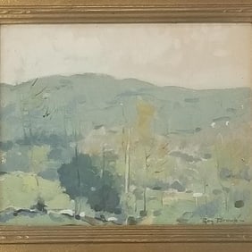 Roy Brown signed & dated on reverse '30 oil painting on board under glass- framed 14 3/4"H 16 5/8"W