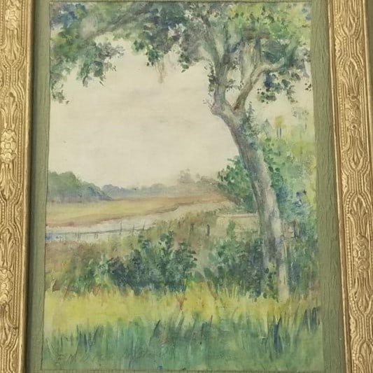 Emilie Marie De Hoa LeBlanc- Newcomb College artist pencil signed watercolor "The Bayou" framed 16 (1 of 10)