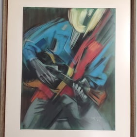 Elof Wedin signed pastel: guitar player- framed 35 1/4"H 28 3/4"W O.D.