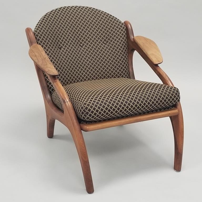 Adrian Pearsall sculptural walnut arm chair 2249-C (some finish wear, straps are sagging) 27 1/2"H (1 of 16)