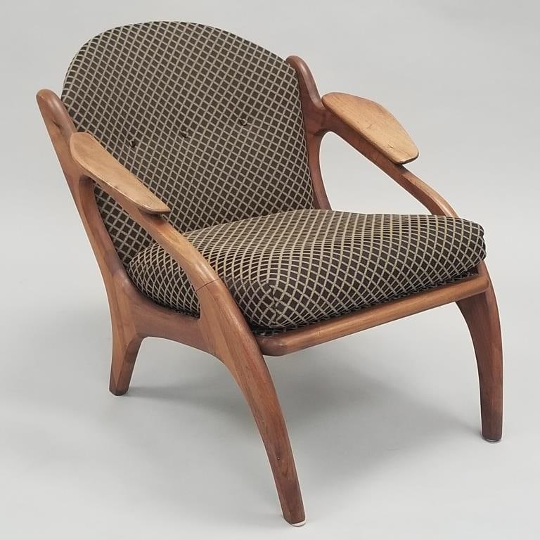 Adrian Pearsall sculptural walnut arm chair 2249-C (some finish wear, straps are sagging; one strap (1 of 14)