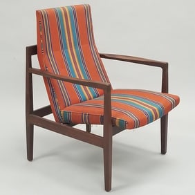 Jens Risom walnut lounge chair with arms- 37"H 27"W 25 1/4"H