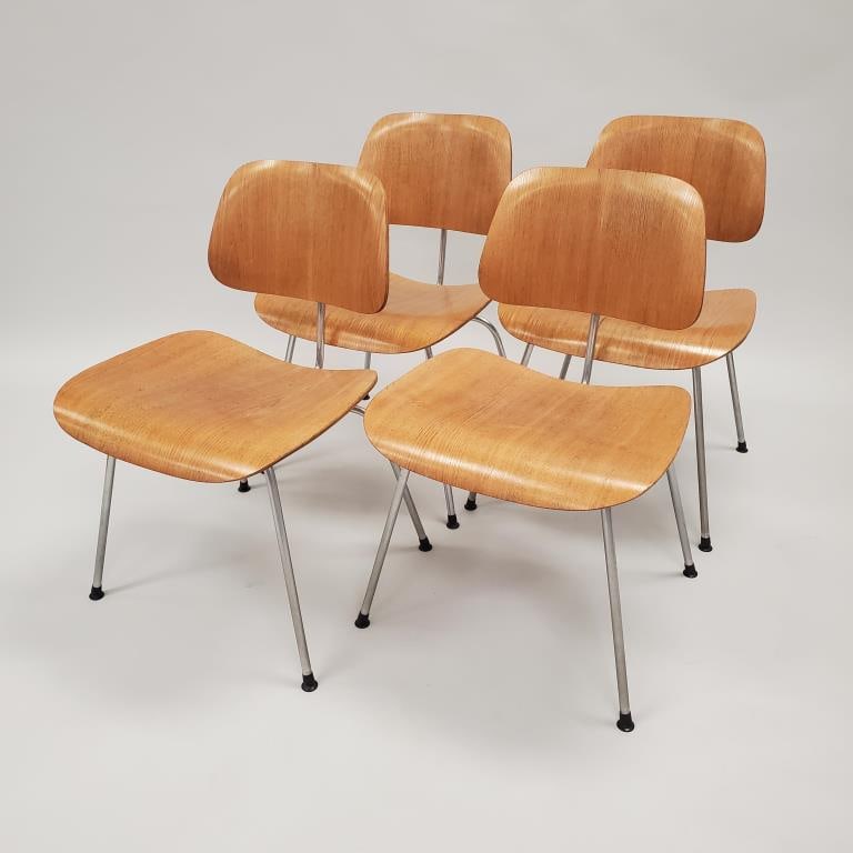 4 early Herman Miller DCM (dining chair metal) chairs (some missing foot pads) 30"H 19 1/2"W 21"D (1 of 8)