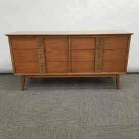 Bassett Mayan walnut mid-century 6-drawer low dresser- 30"H 60"W 19"D