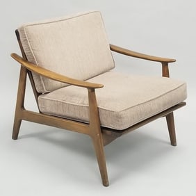 Mid-century walnut arm chair (bottom straps as seen) 27"H 27 1/4"W 32"D