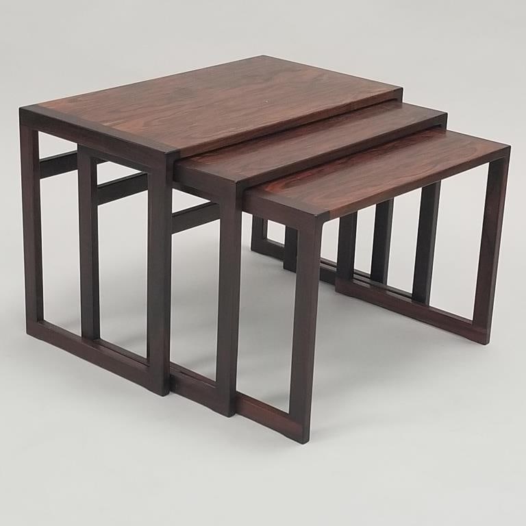 Set 3 rosewood nesting tables- Denmark- 16 1/2"H 24 3/8"W 13 3/4"D largest (1 of 10)
