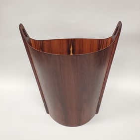 P.S. Heggen rosewood wastebasket- signed (minor chips to base) 17 1/2"H 15 1/8"W 8 3/4"D