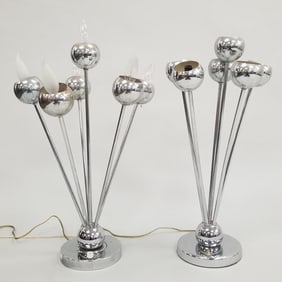 2 chrome plated 6-light sputnik table lamps- 23 1/4"H (not identical)