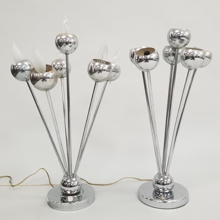 2 chrome plated 6-light sputnik table lamps- 23 1/4"H (not identical) (1 of 12)
