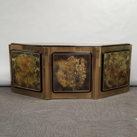 Bernhard Rohne for Mastercraft brass clad credenza with acid etched brass panels depicting "Tree of