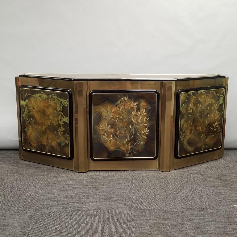 Bernhard Rohne for Mastercraft brass clad credenza with acid etched brass panels depicting "Tree of (1 of 20)