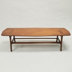 Mid-century modern Lane (?) walnut coffee table: 14 1/2"H 56"W 20"D