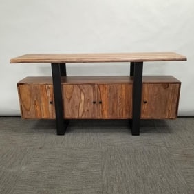 Contemporary modern live edge server with metal legs & 4 doors- 32"H63"W 17"D