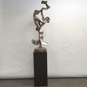Lg. Colbert Collins signed mixed metal sculpture: on pedestal- 50"H overall, 38"H sculpture only,