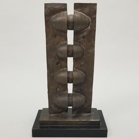 Vintage brass sculpture on wood base: B. Botanic no. 20 on bottom- 20"H 11 3/4"W 5 3/4"D
