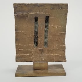 Kenjiro Azuma bronze sculpture with Dayton's Gallery 12 label on bottom "Untitled- Exhibition No. I