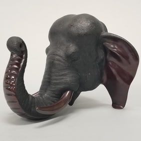 Japanese signed bronze elephant bookend- 5 1/4"H 7"W 6"D