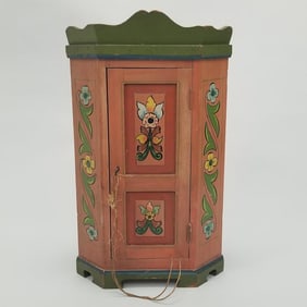 Antique Scandinavian style painted corner cabinet with key- 19"H 11"W 8 1/2"D