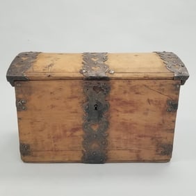 Early immigrant trunk with hand forged heart hardware & inner box- 17"H 25"L 15"W