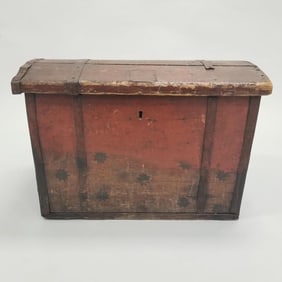 Early immigrant trunk with star designs on end- 15 1/4"H 23"W 17"D