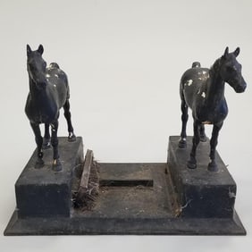 Cast iron double horse boot scraper- 14 3/4"H 18 7/8"W 12"D