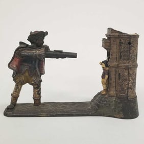 Antique cast iron William Tell mechanical bank 6"H 10 1/2"L 3"W