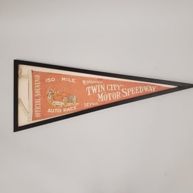 Rare Minneapolis/ St. Paul Twin City Motor Speedway 150 mile auto race pennant- framed 16 1/2"H 42